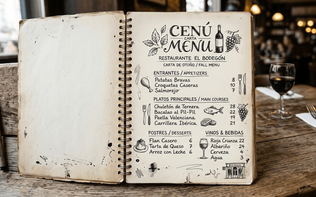 cartas y menús para hostelería